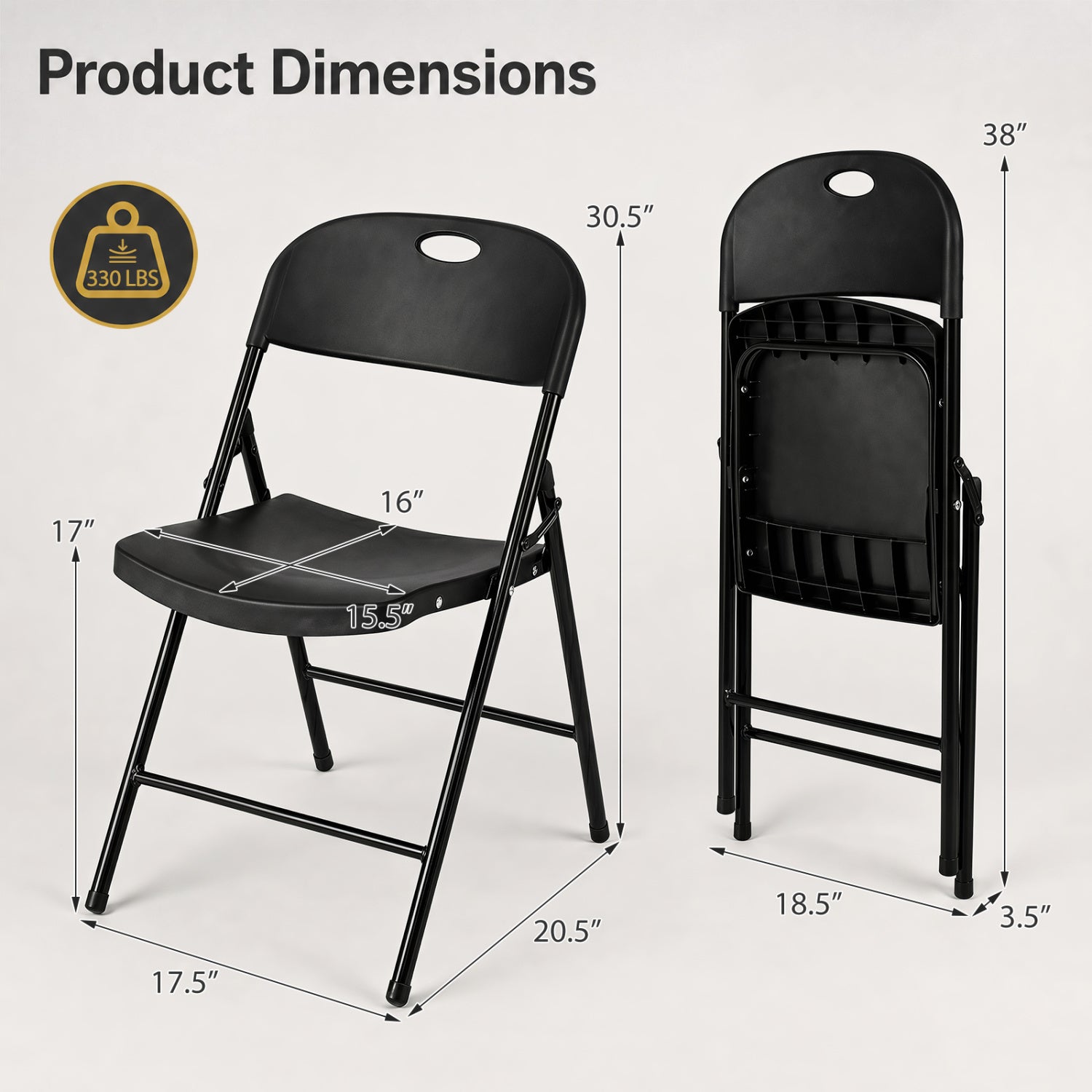 Foldable Plastic Dining Chairs Set of 4 with Ergonomic Backrest