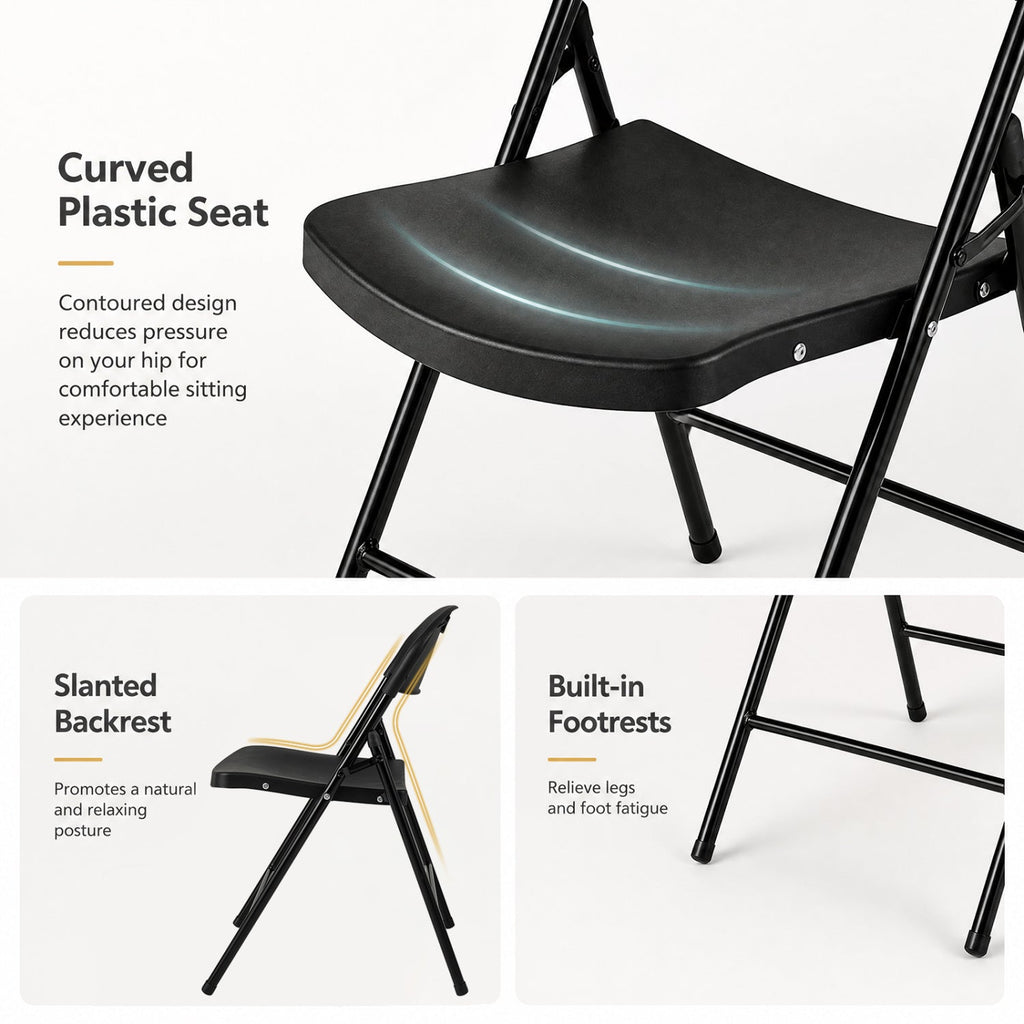 Foldable Plastic Dining Chairs Set of 4 with Ergonomic Backrest