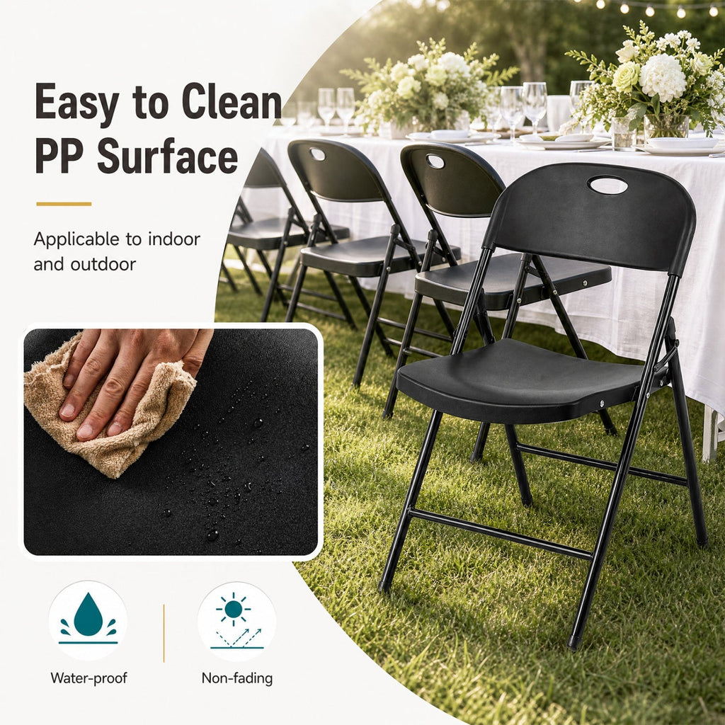 Foldable Plastic Dining Chairs Set of 4 with Ergonomic Backrest