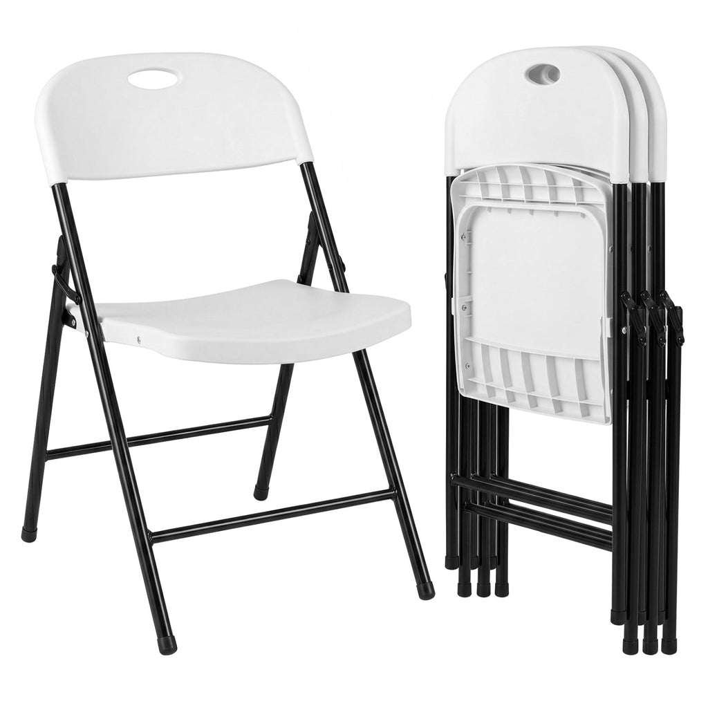 Foldable Plastic Dining Chairs Set of 4 with Ergonomic Backrest