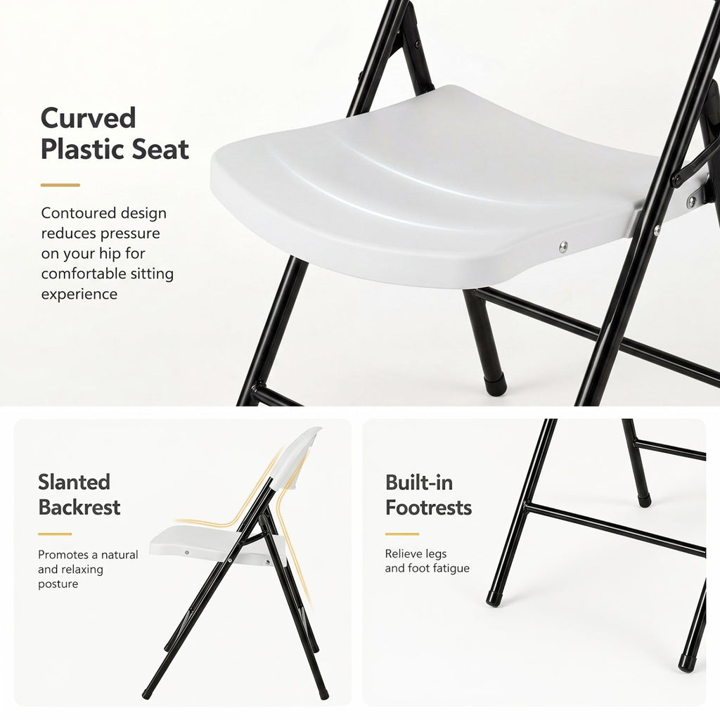 Foldable Plastic Dining Chairs Set of 4 with Ergonomic Backrest