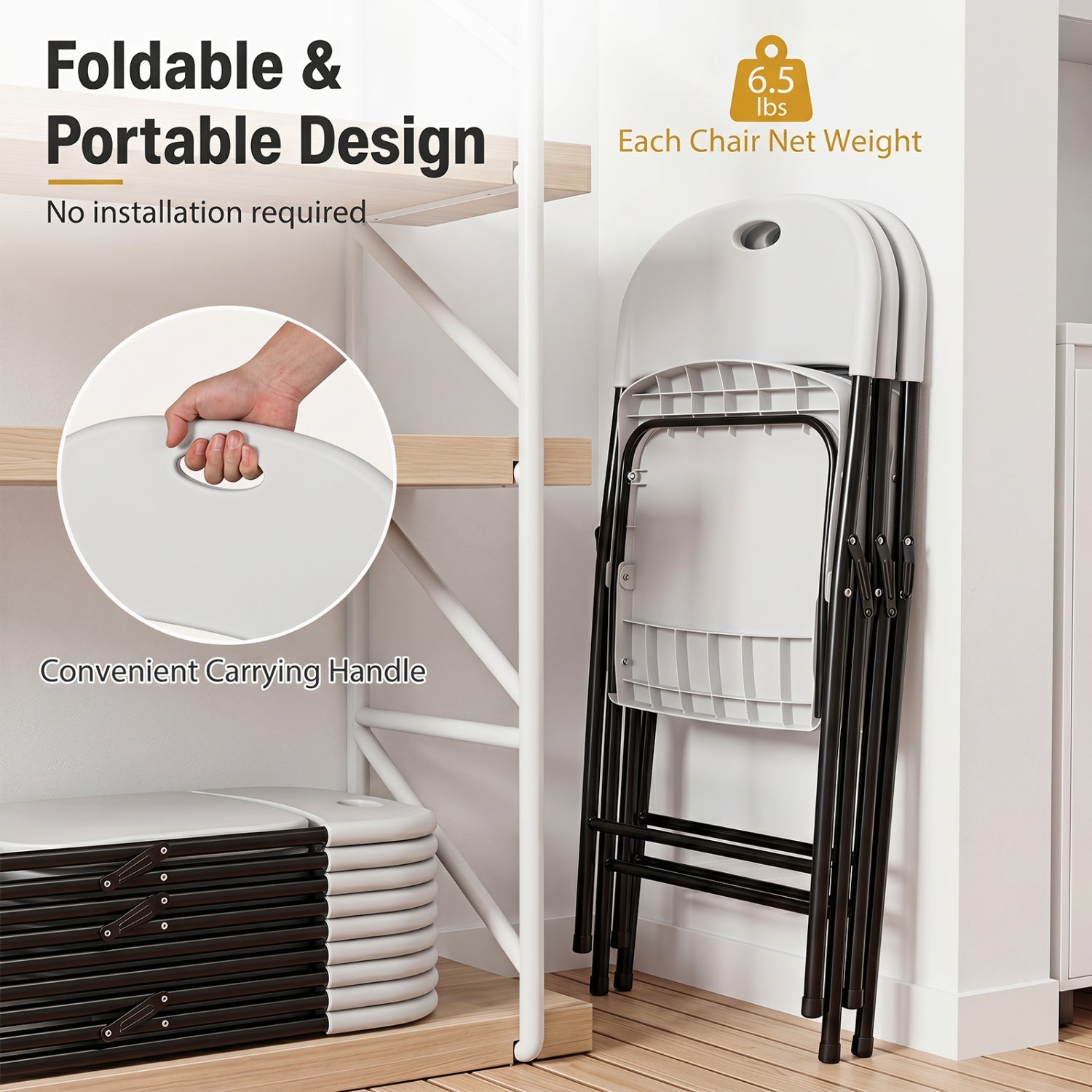 Foldable Plastic Dining Chairs Set of 4 with Ergonomic Backrest