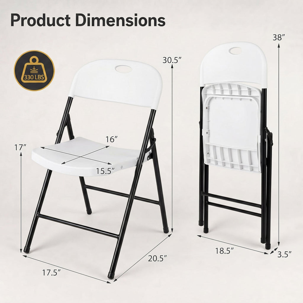 Foldable Plastic Dining Chairs Set of 4 with Ergonomic Backrest