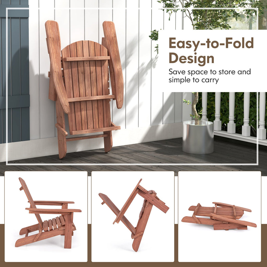 Folding Adirondack Chair Set of 2 with High Backrest and Wide Armrests