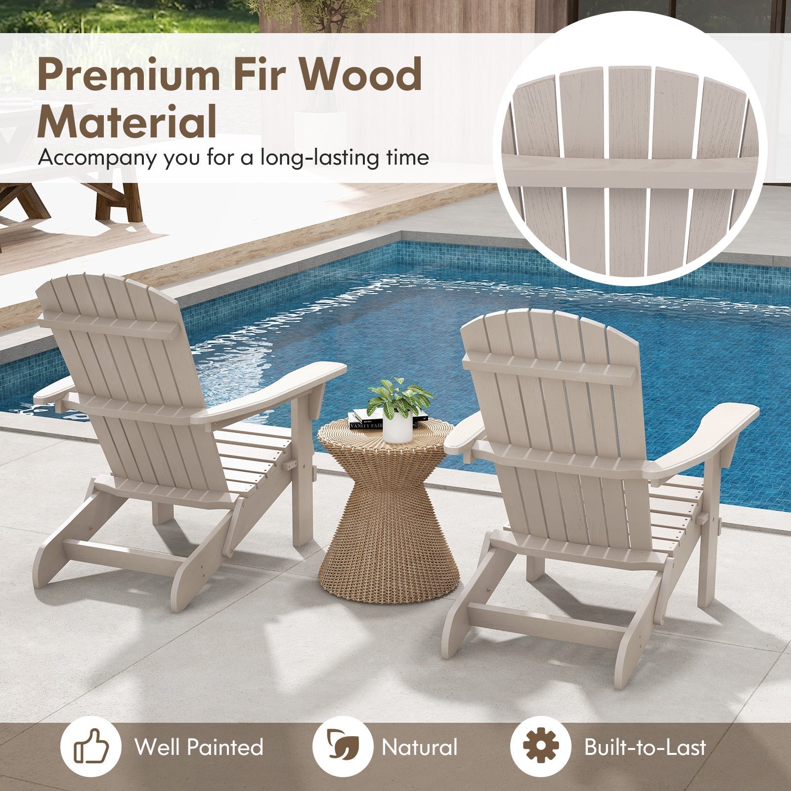Folding Adirondack Chair Set of 2 with High Backrest and Wide Armrests