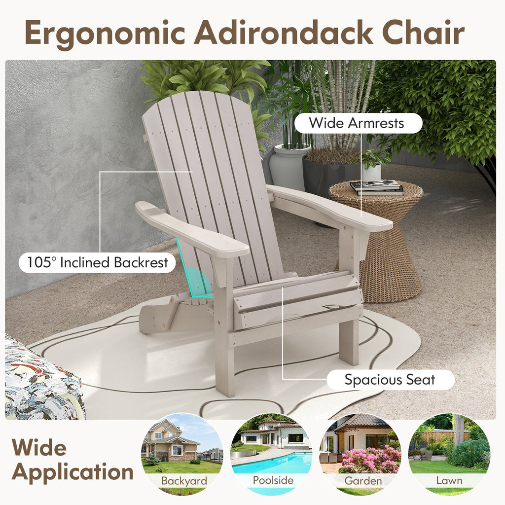 Folding Adirondack Chair Set of 2 with High Backrest and Wide Armrests
