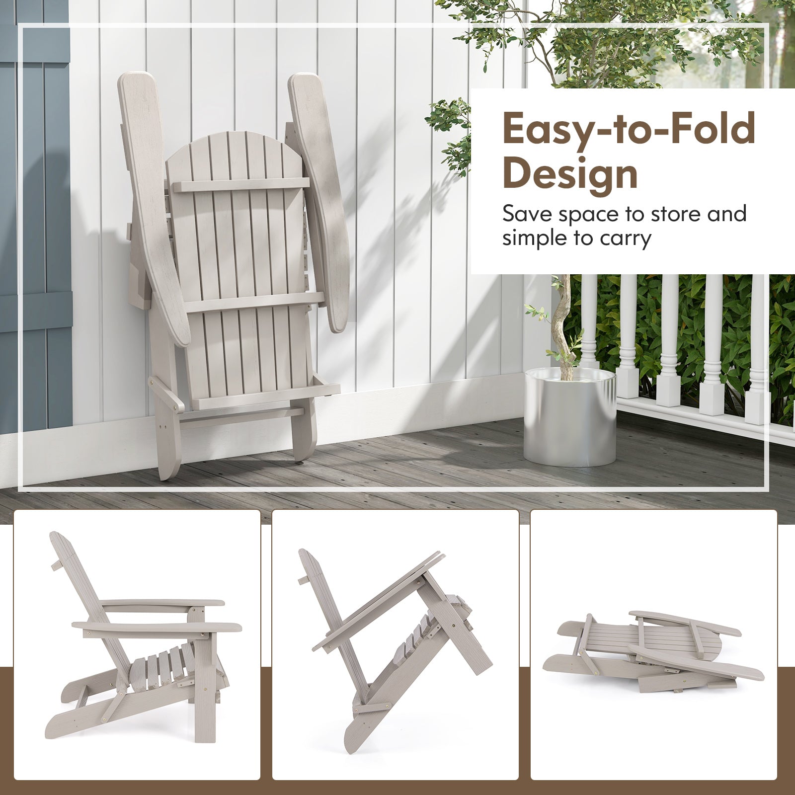 Folding Adirondack Chair Set of 2 with High Backrest and Wide Armrests
