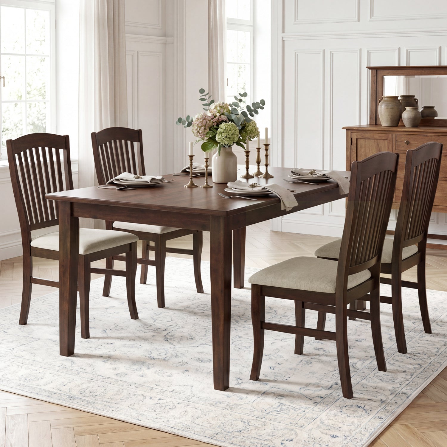 Dining Chairs Set of 4 with Padded Seats and Rubber Wood Frame