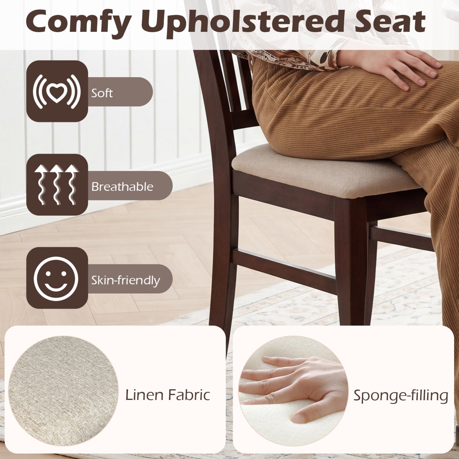 Dining Chairs Set of 4 with Padded Seats and Rubber Wood Frame
