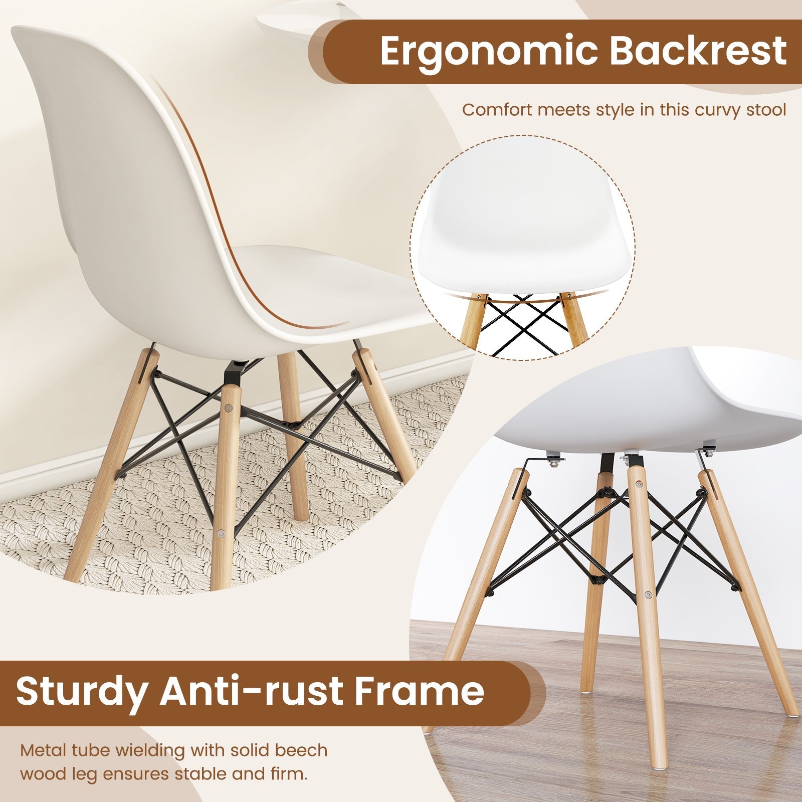 4 Pieces Modern Armless Dining Chair Set with Wood Legs