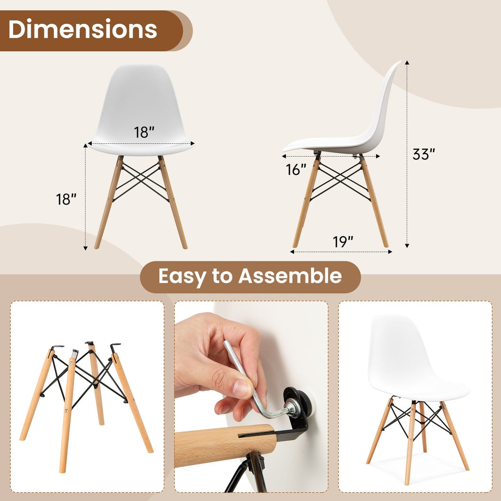 4 Pieces Modern Armless Dining Chair Set with Wood Legs
