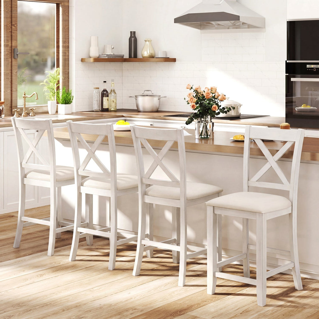 Counter Height Bar Stools Set of 4 with Footrest - White