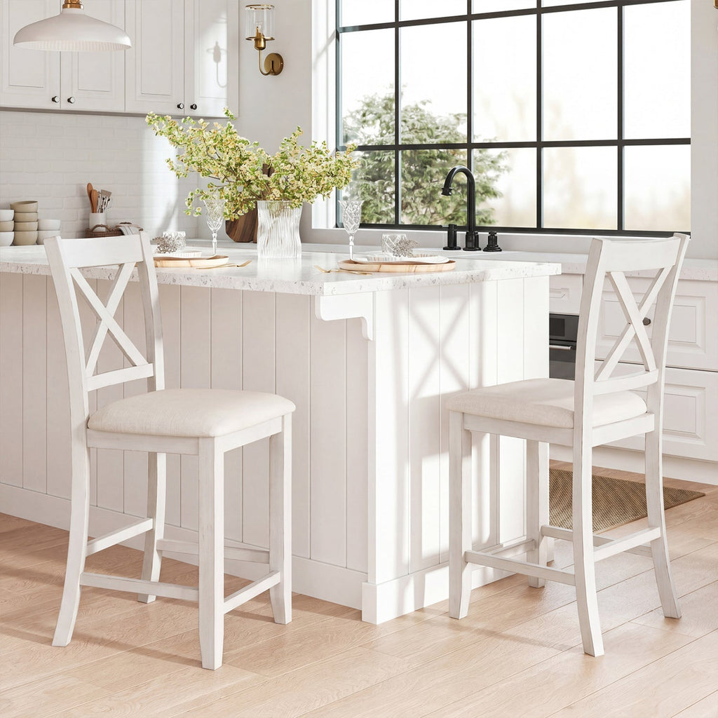 Counter Height Bar Stools Set of 4 with Footrest - White