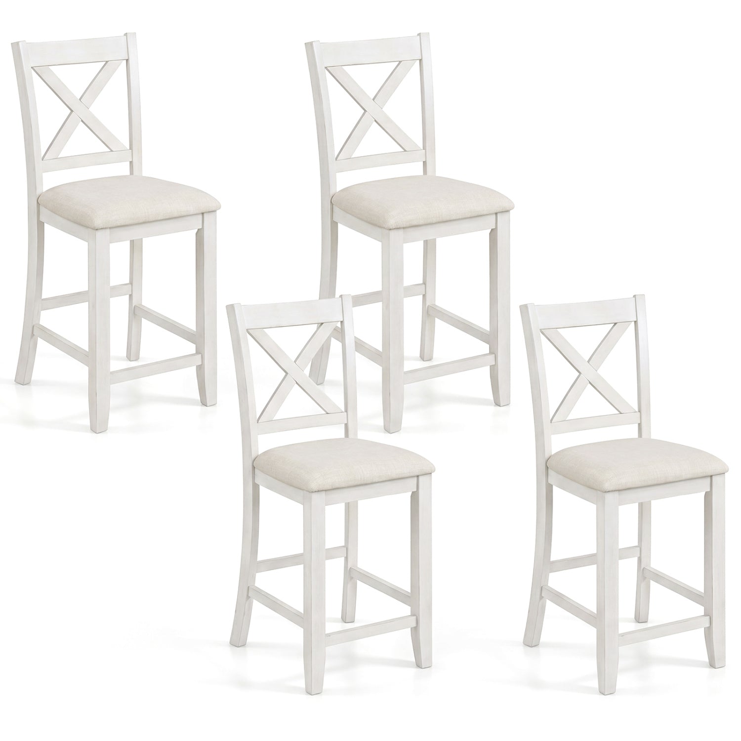 Counter Height Bar Stools Set of 4 with Footrest - White