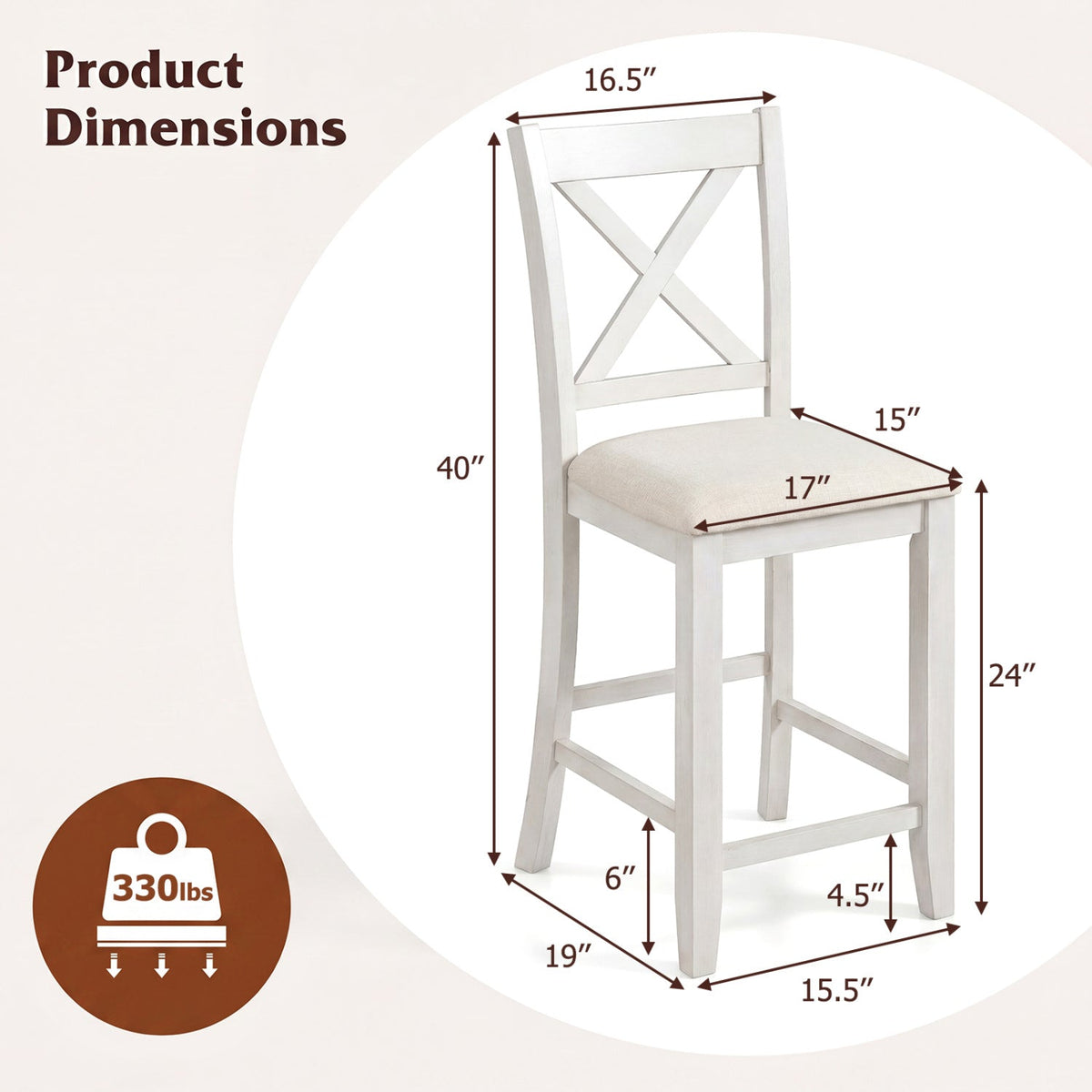 Counter Height Bar Stools Set of 4 with Footrest - White