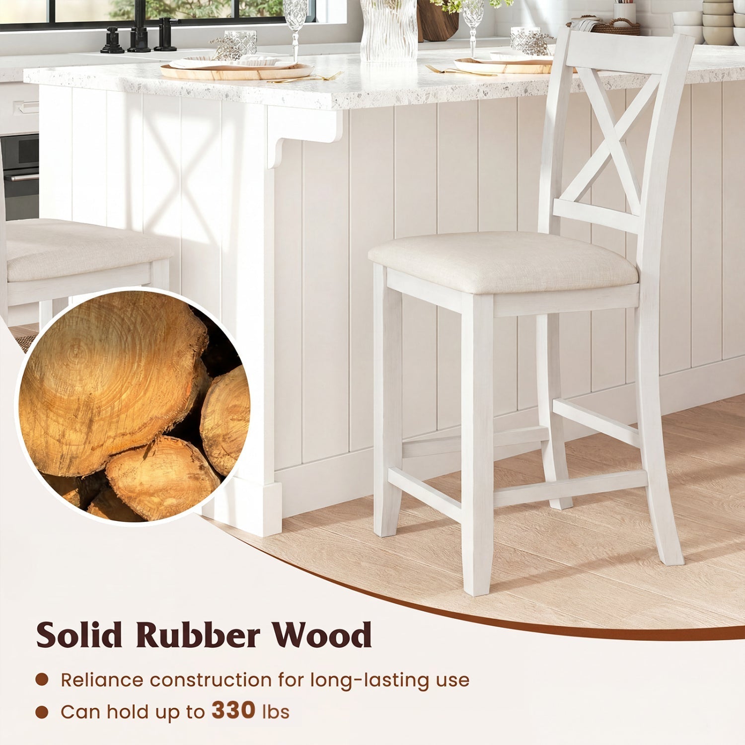 Counter Height Bar Stools Set of 4 with Footrest - White