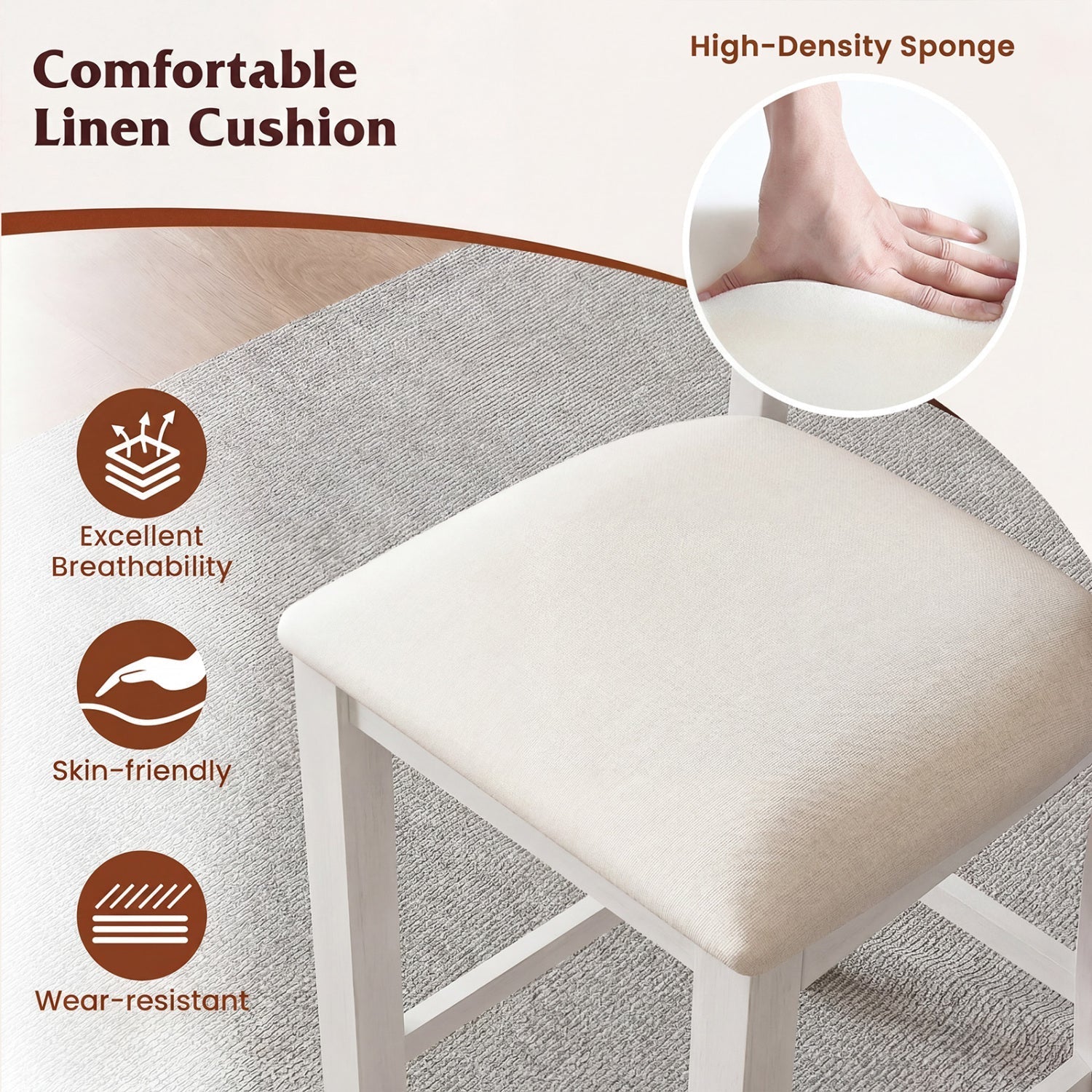 Counter Height Bar Stools Set of 4 with Footrest - White