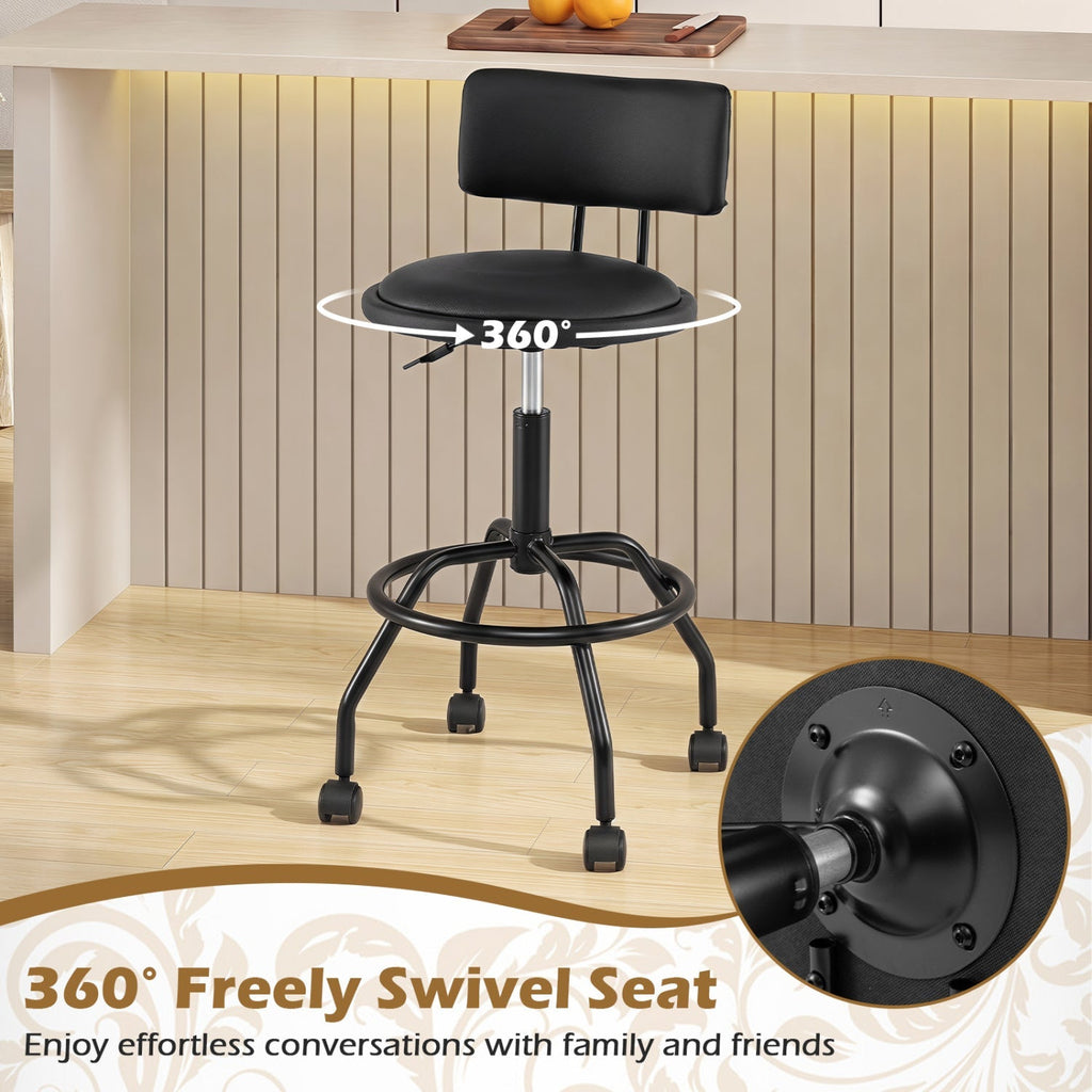 Swivel Bar Stool with Backrest - Height Adjustable