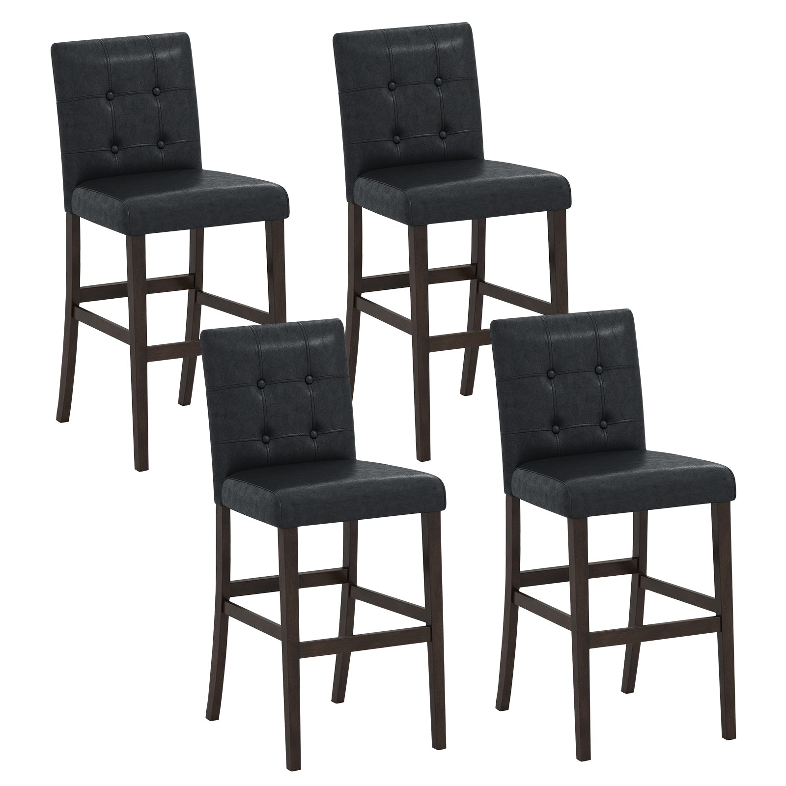 Set of 4 PVC Dining Leather Bar Stools with Solid Wood Legs