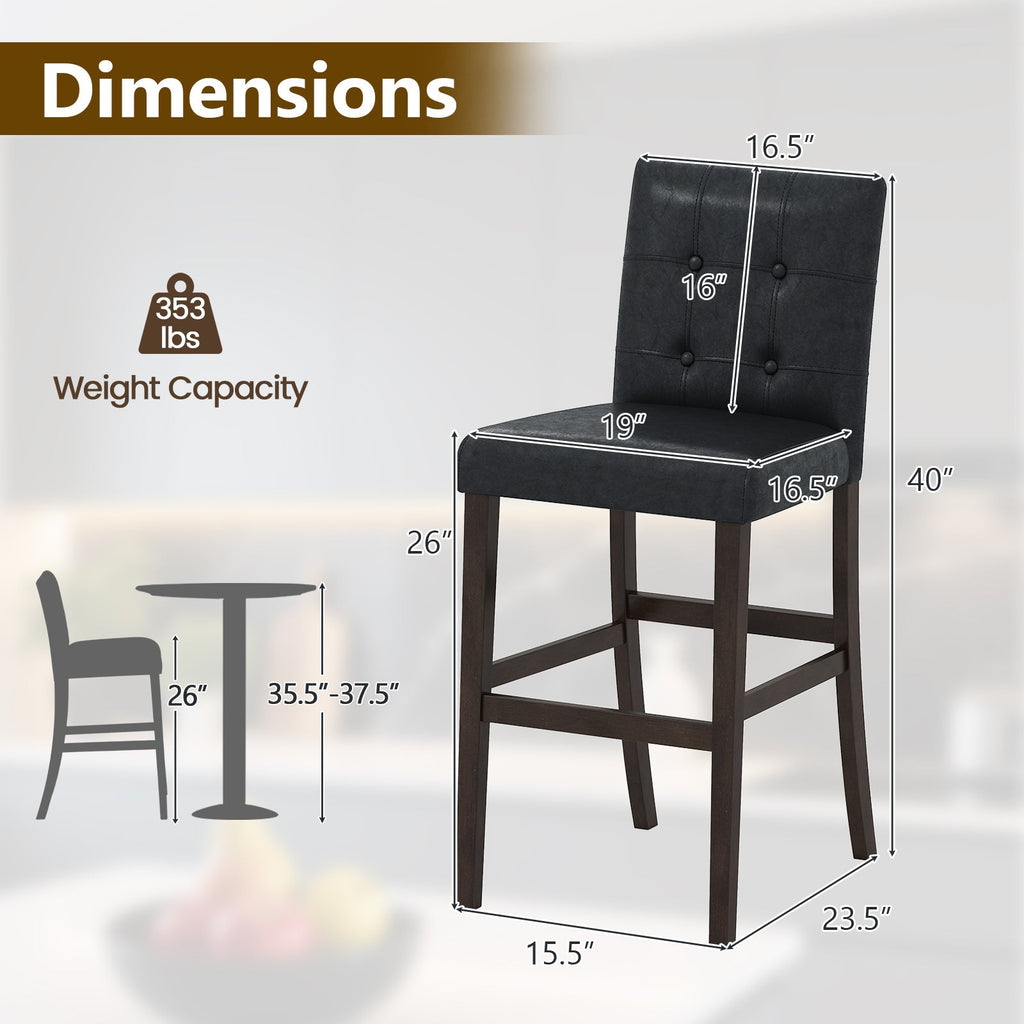 Set of 4 PVC Dining Leather Bar Stools with Solid Wood Legs