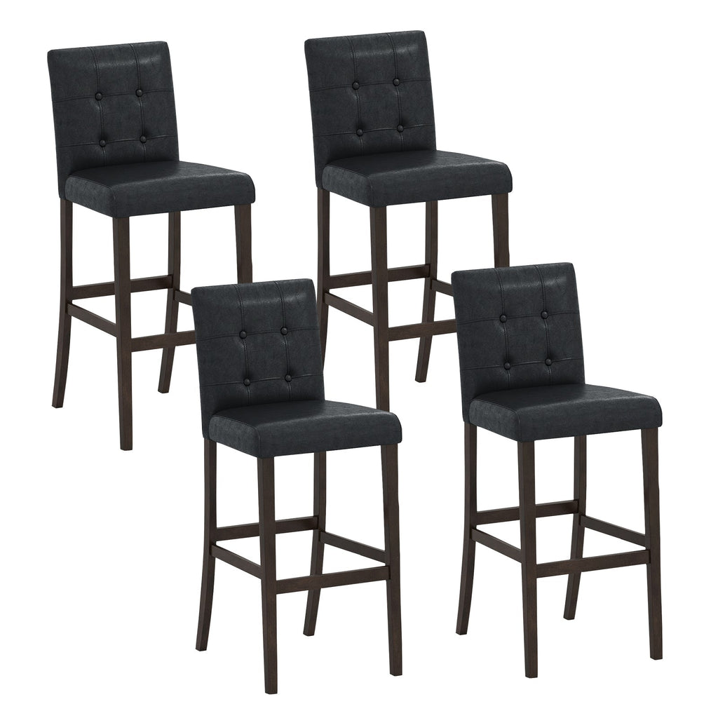 Set of 4 PVC Dining Leather Bar Stools with Solid Wood Legs