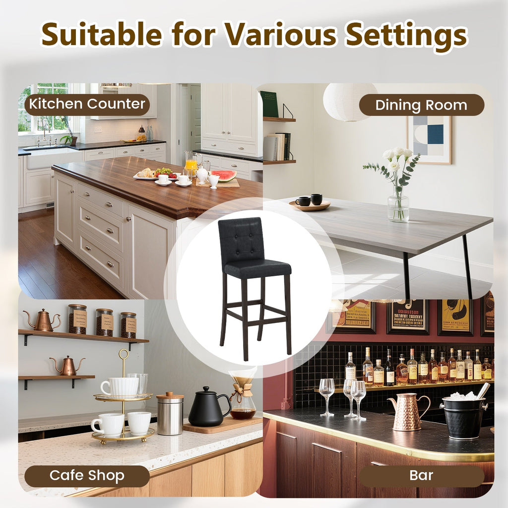 Set of 4 PVC Dining Leather Bar Stools with Solid Wood Legs