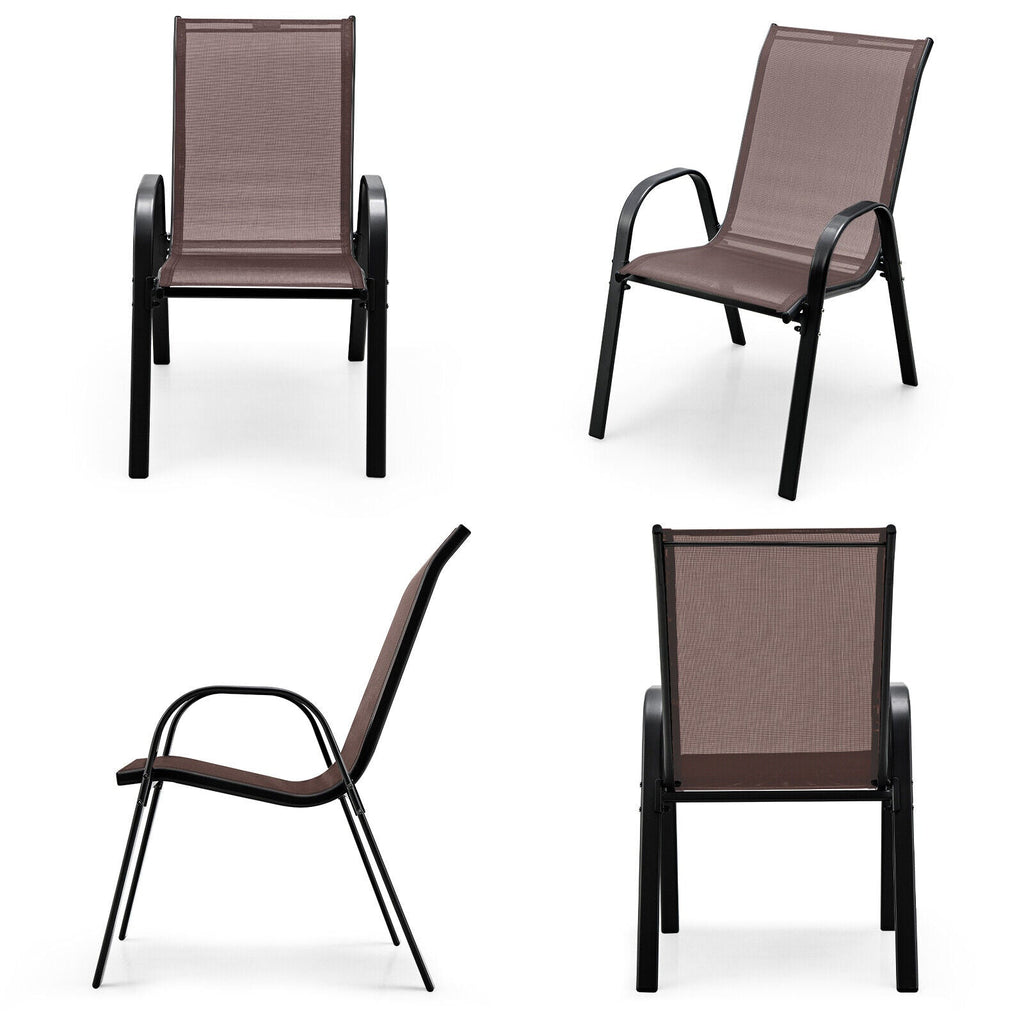 4 Pieces Stackable Patio Dining Chairs Set with Armrest