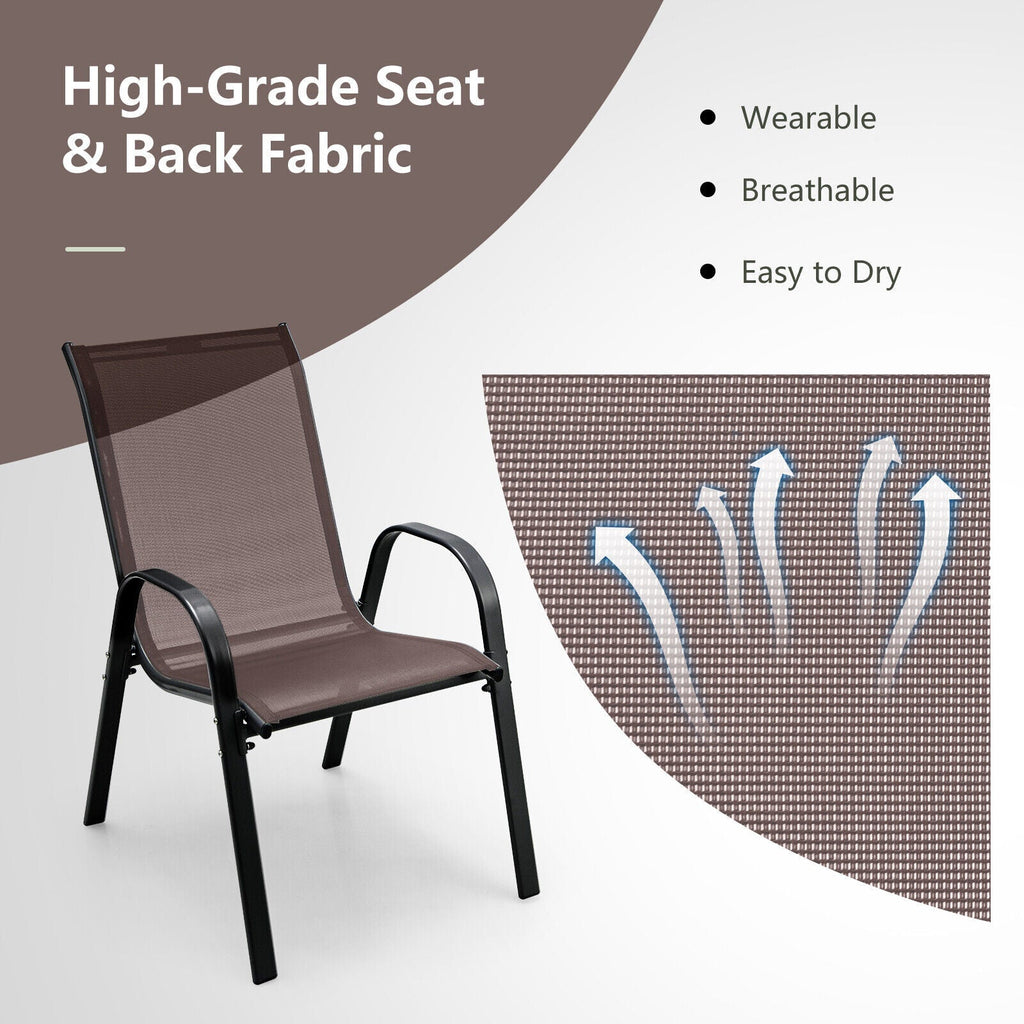 4 Pieces Stackable Patio Dining Chairs Set with Armrest