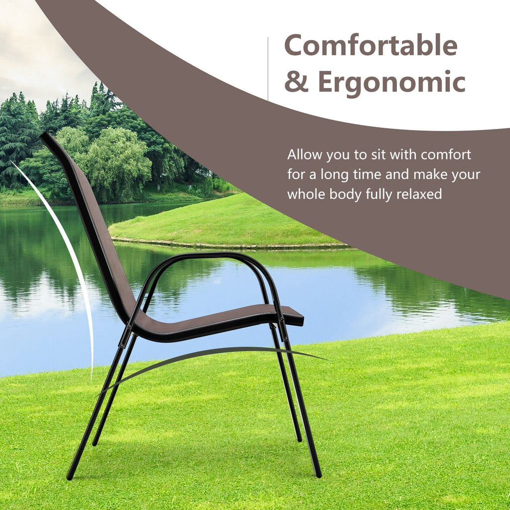 4 Pieces Stackable Patio Dining Chairs Set with Armrest