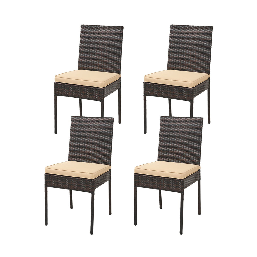 Patio Rattan Dining Chairs Set of 4 with Cushions