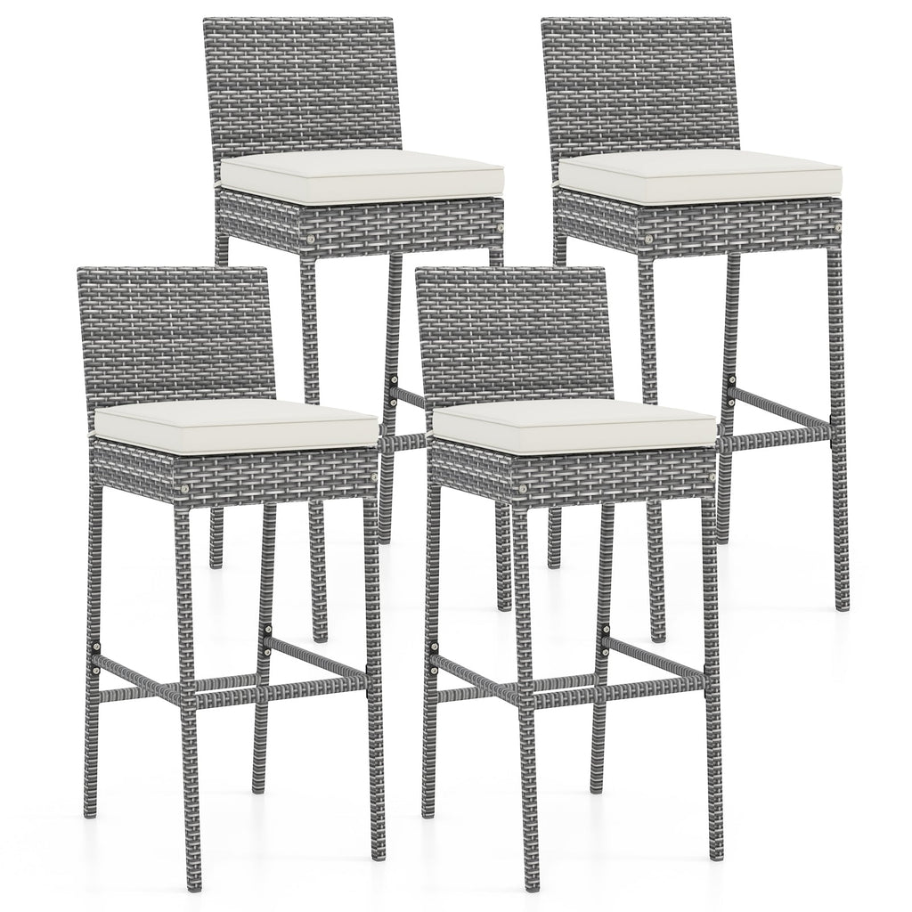Set of 2/4 Patio Wicker Barstools with Soft Seat Cushion and Cozy Footrest