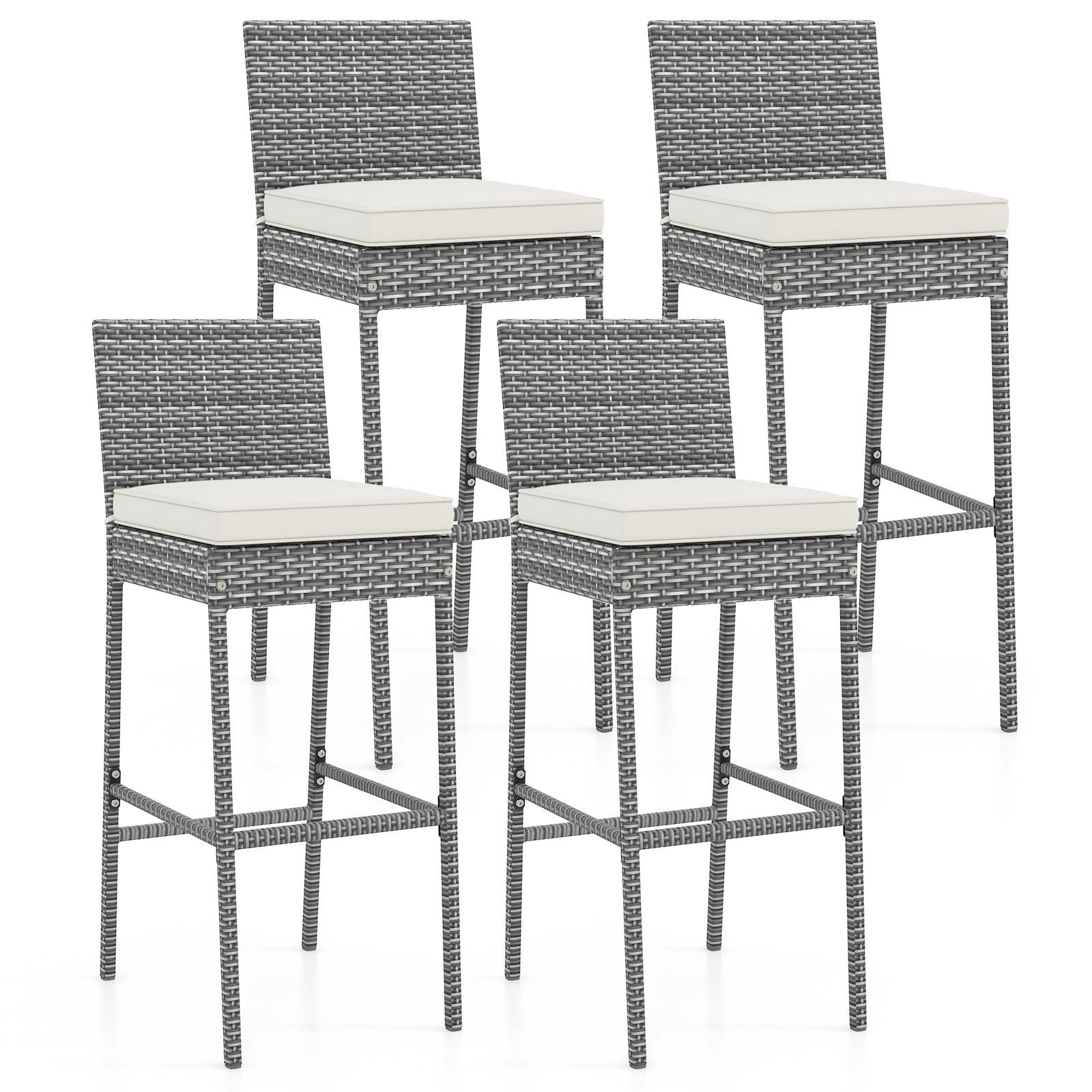 Set of 2/4 Patio Wicker Barstools with Soft Seat Cushion and Cozy Footrest