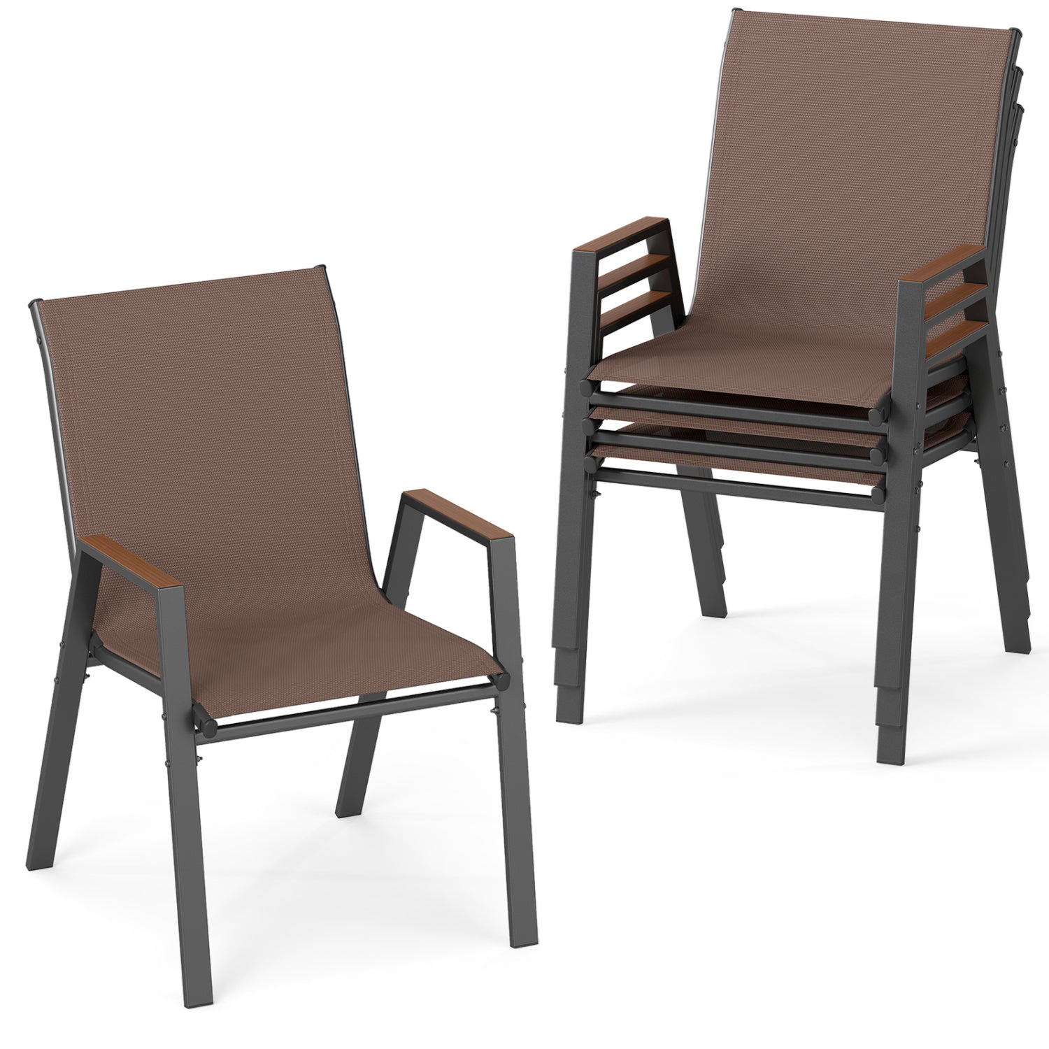 Stackable Patio Dining Chairs Set of 4 with High Backs