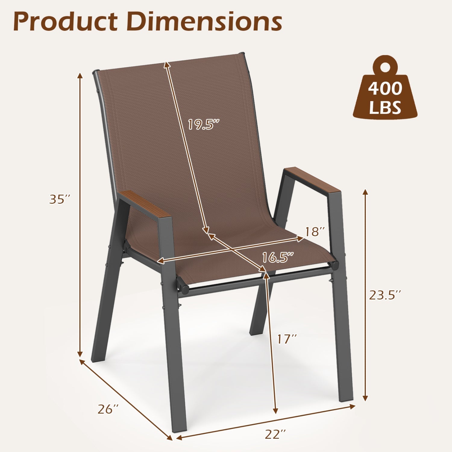 Stackable Patio Dining Chairs Set of 4 with High Backs