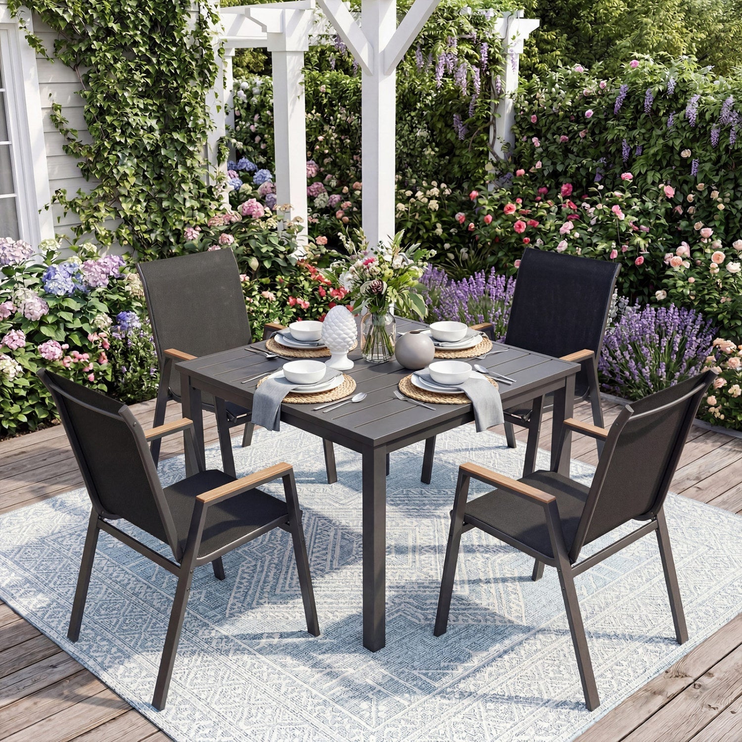 Stackable Patio Dining Chairs Set of 4 with High Backs