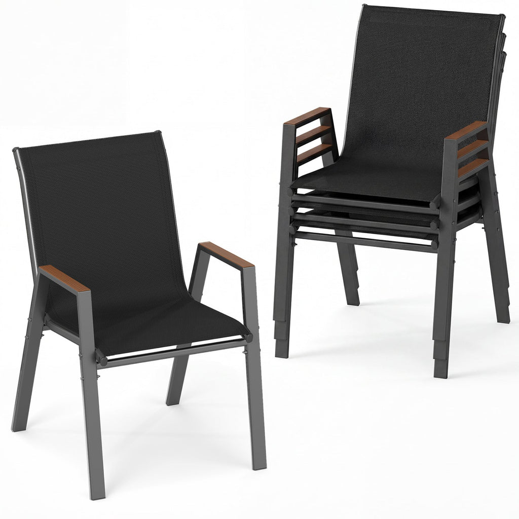 Stackable Patio Dining Chairs Set of 4 with High Backs