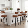 Set of 4 Swivel Barstools Faux Leather with Upholstered Seat and Back