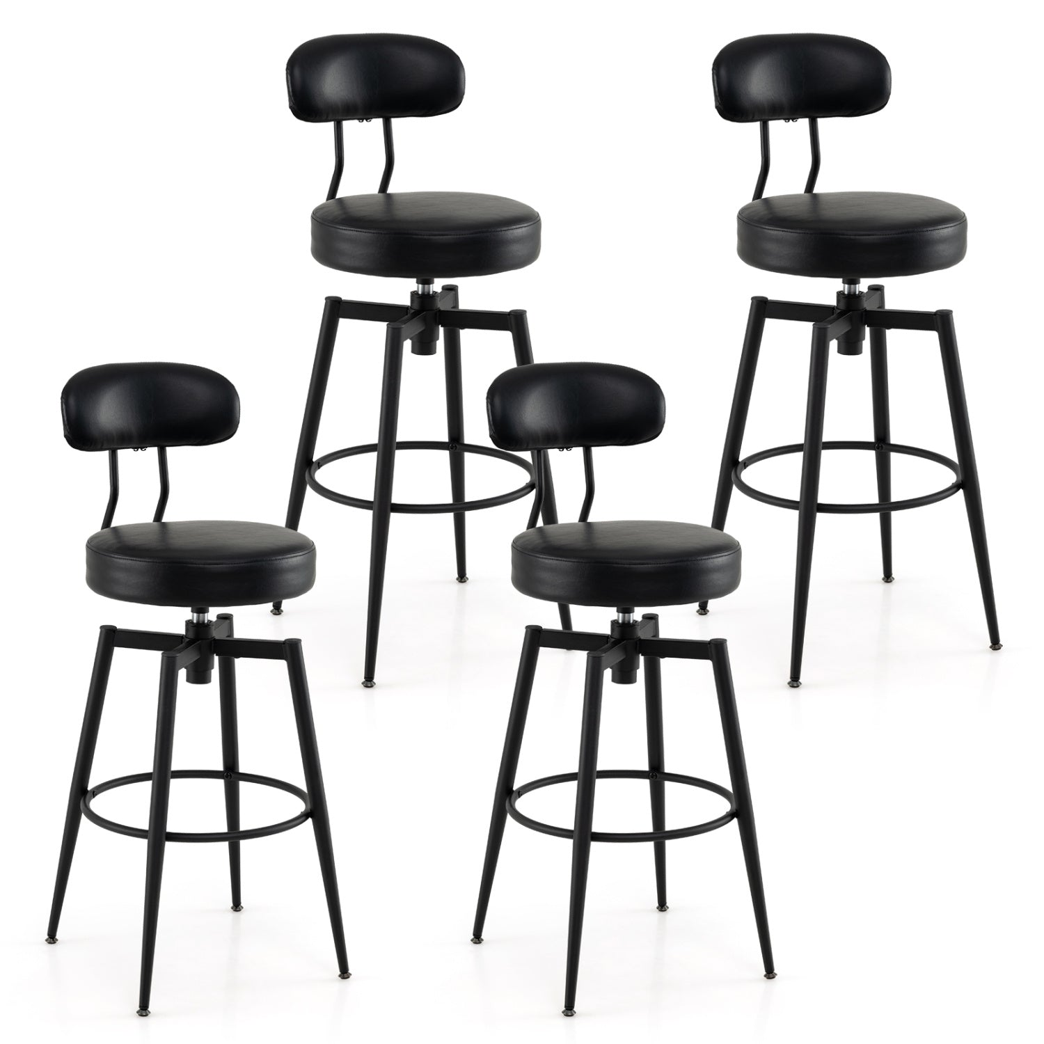 Set of 4 Swivel Barstools Faux Leather with Upholstered Seat and Back