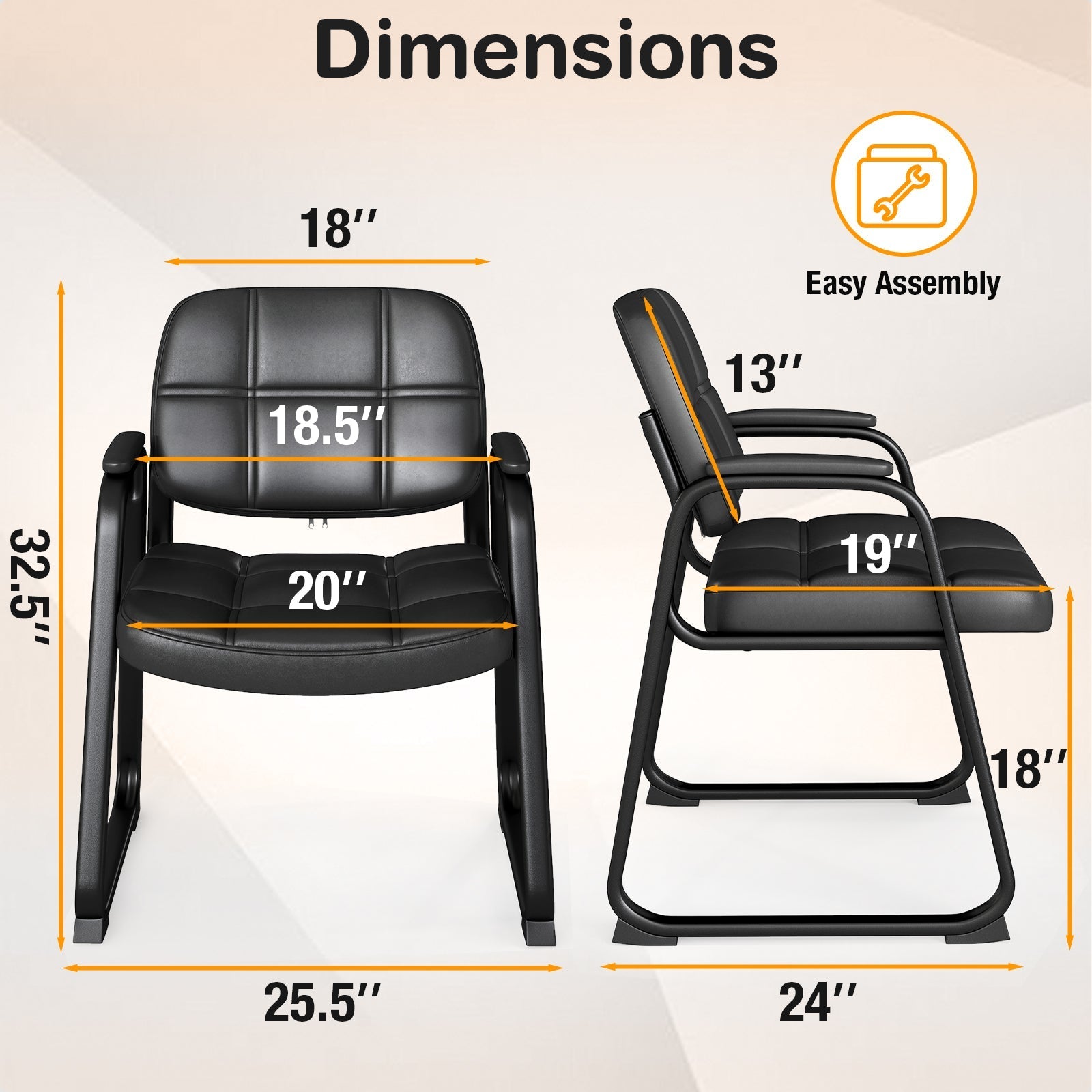 Set of 4 Upholstered Waiting Room Chair with Armrest and Ergonomic Backrest-Black