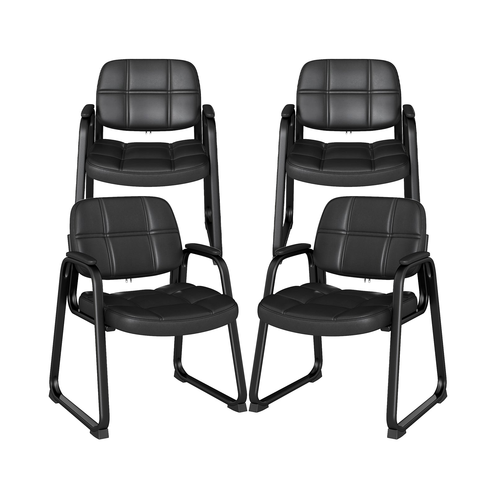 Set of 4 Upholstered Waiting Room Chair with Armrest and Ergonomic Backrest-Black