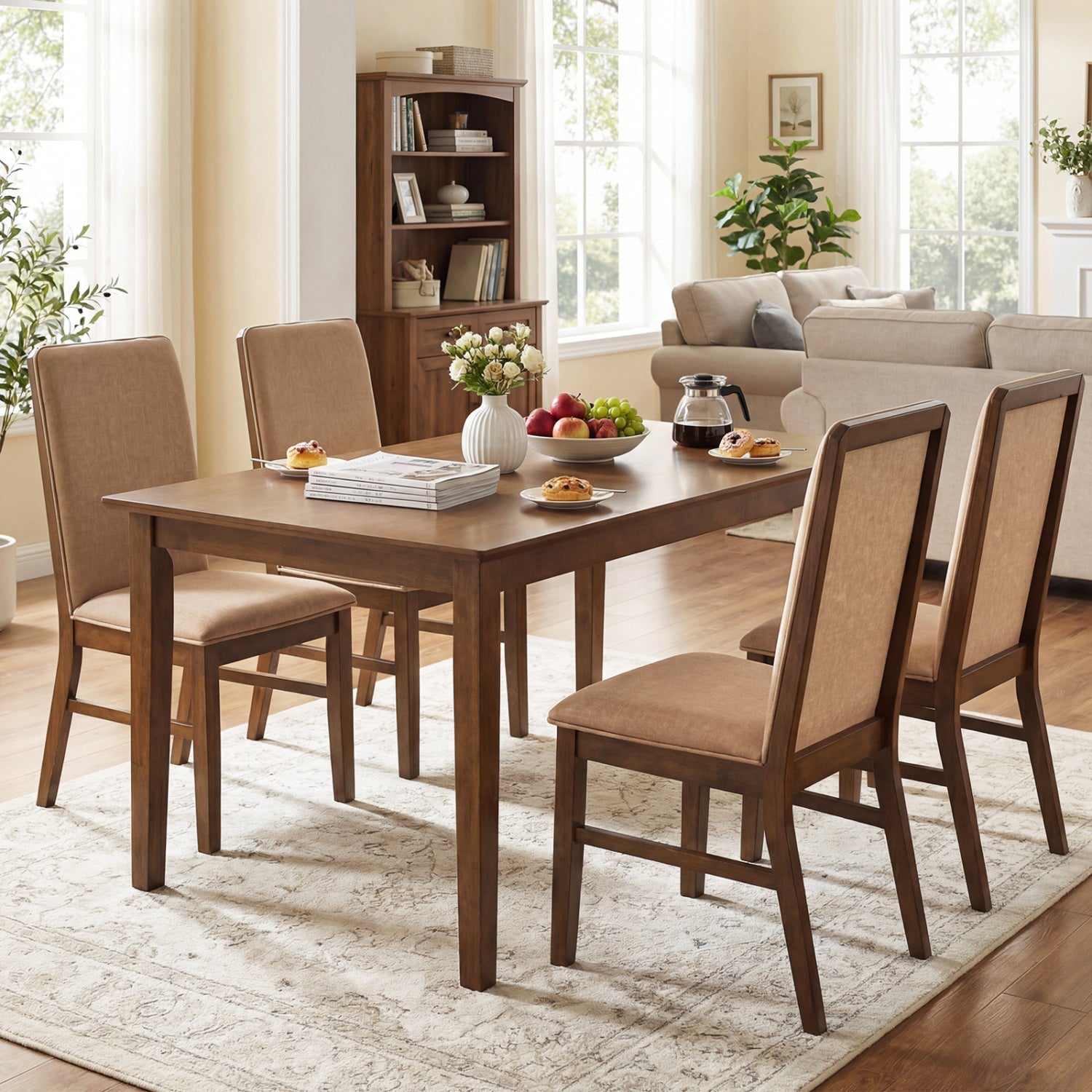 Set of 4 Upholstered Dining Chairs with Solid Rubber Wood Legs