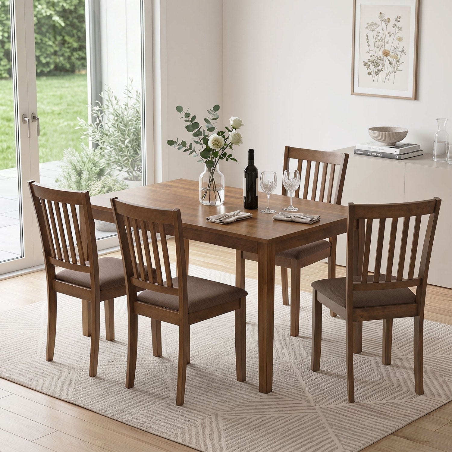Upholstered Dining Chairs Set of 4 with Rubber Wood Frame