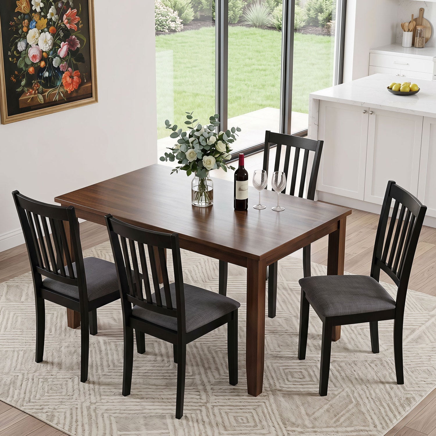 Upholstered Dining Chairs Set of 4 with Rubber Wood Frame