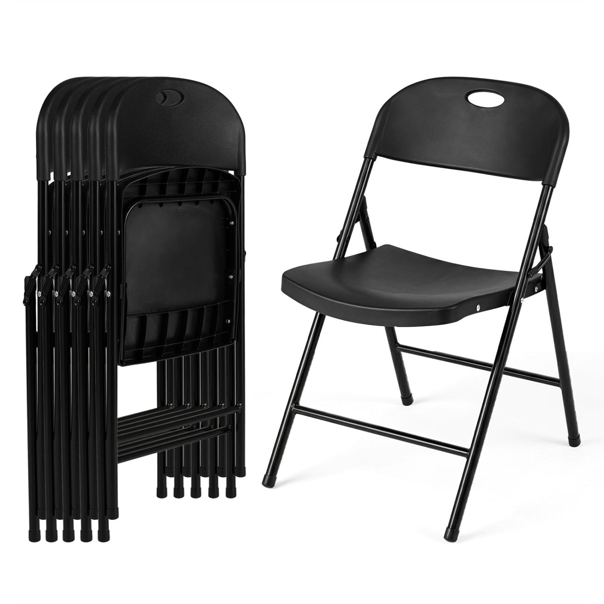 Foldable Plastic Dining Chairs Set of 6 with Ergonomic Backrest