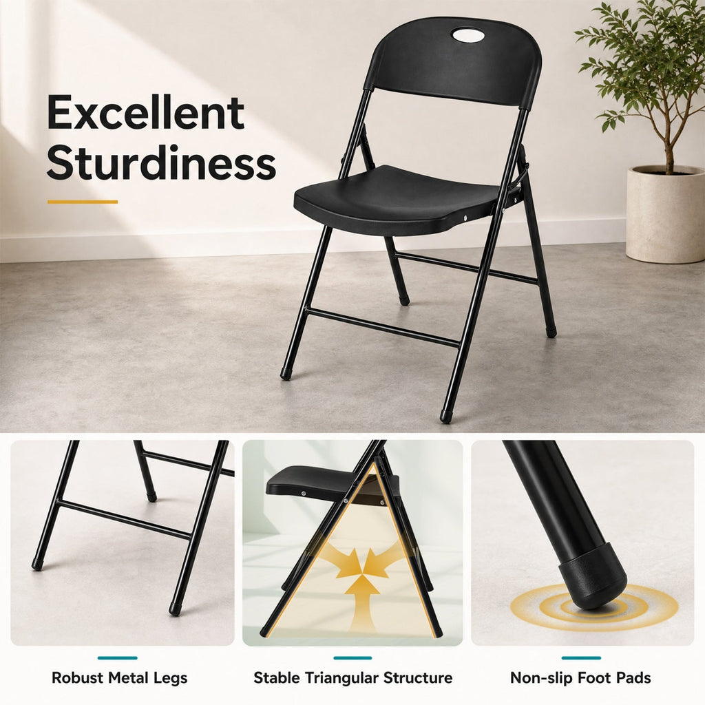 Foldable Plastic Dining Chairs Set of 6 with Ergonomic Backrest