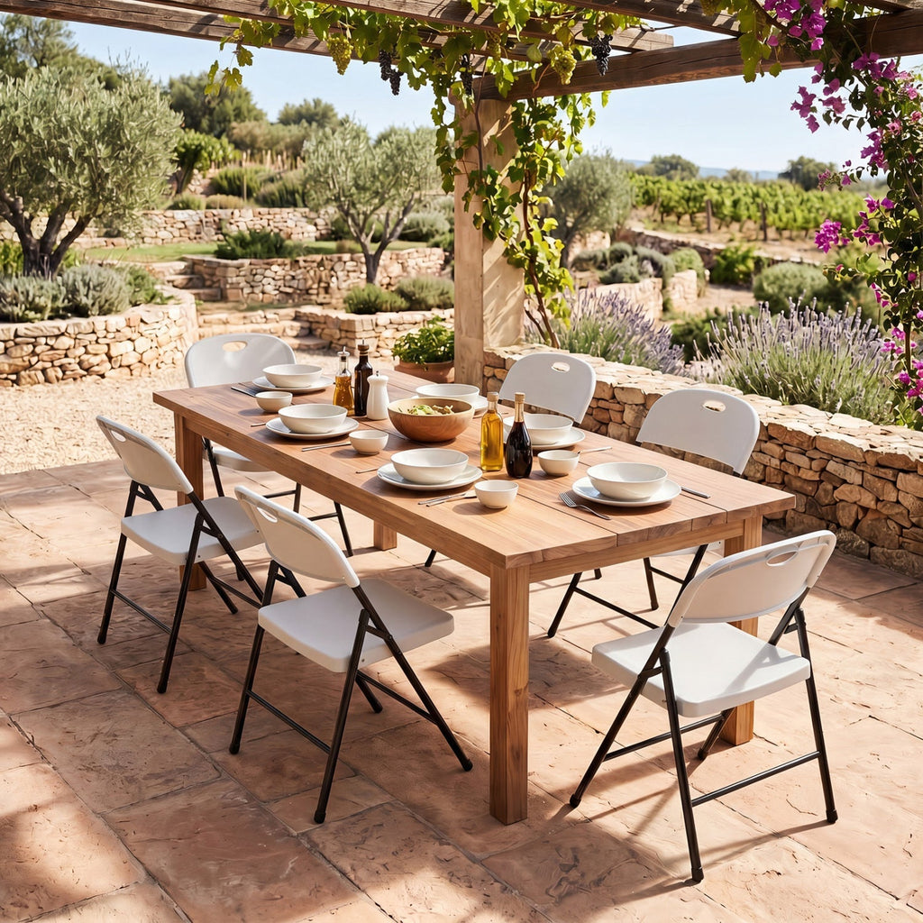 Foldable Plastic Dining Chairs Set of 6 with Ergonomic Backrest