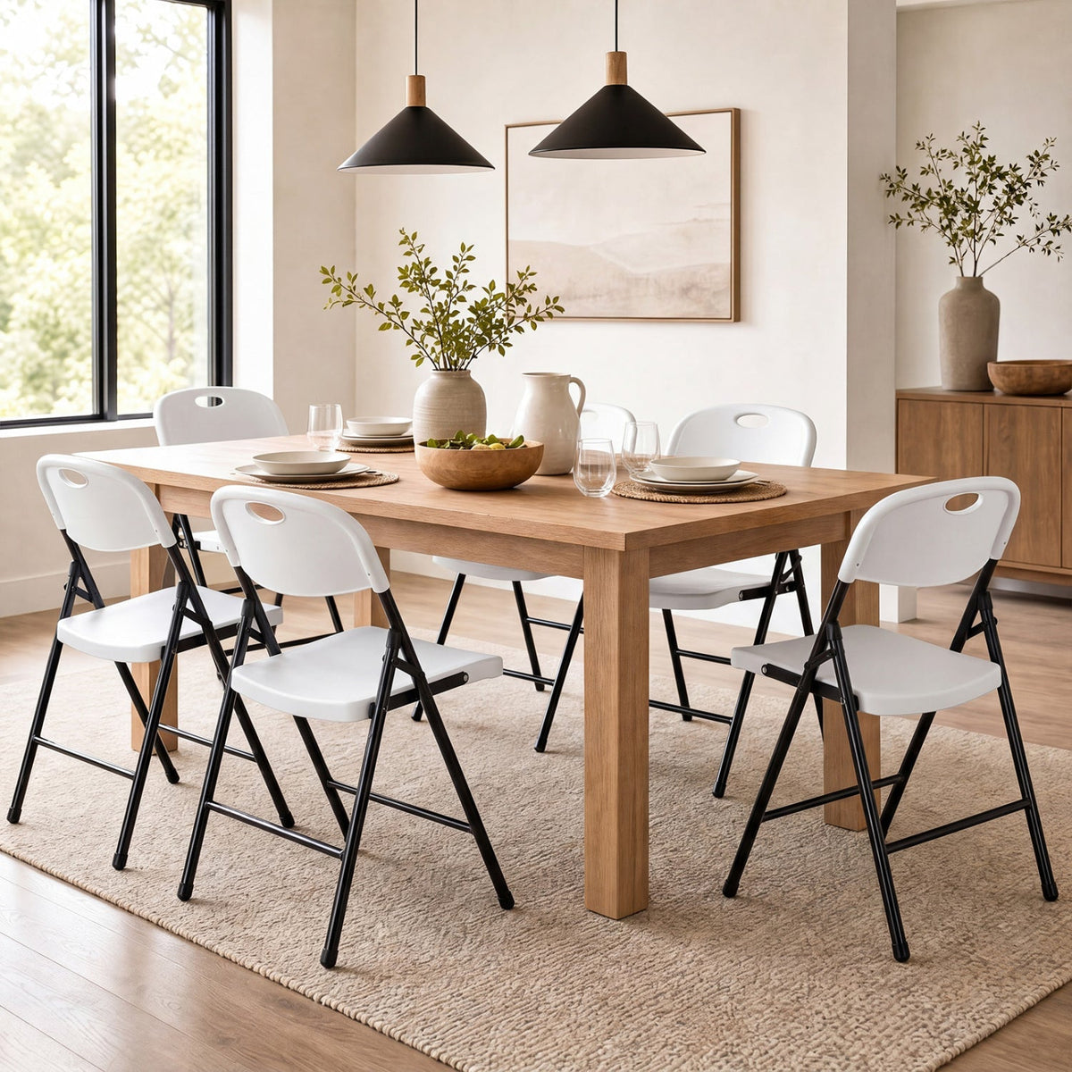 Foldable Plastic Dining Chairs Set of 6 with Ergonomic Backrest
