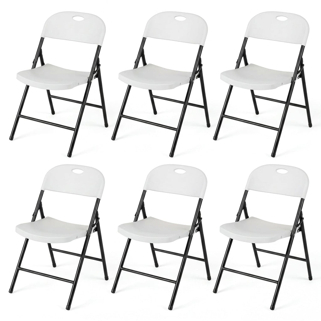 Foldable Plastic Dining Chairs Set of 6 with Ergonomic Backrest