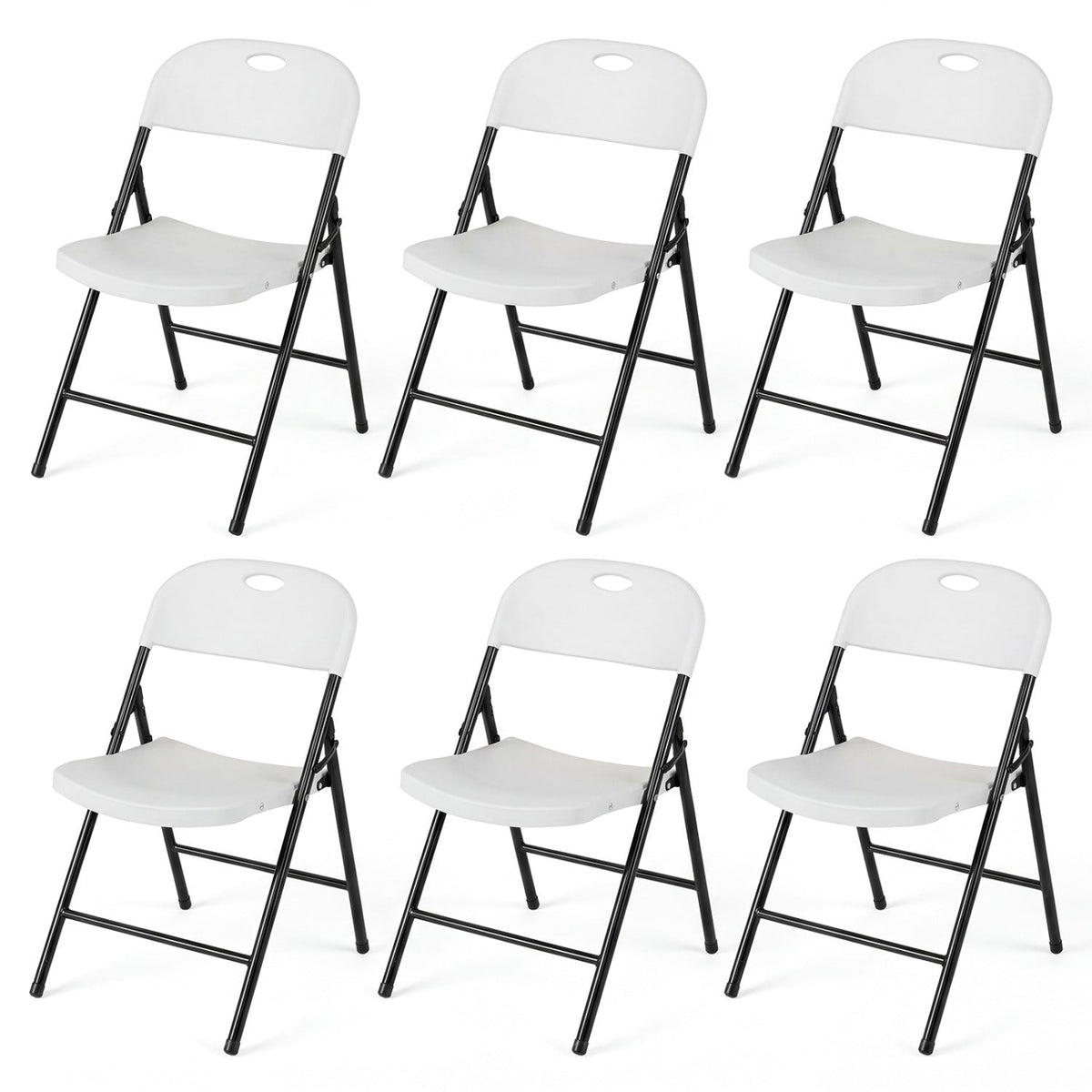 Foldable Plastic Dining Chairs Set of 6 with Ergonomic Backrest