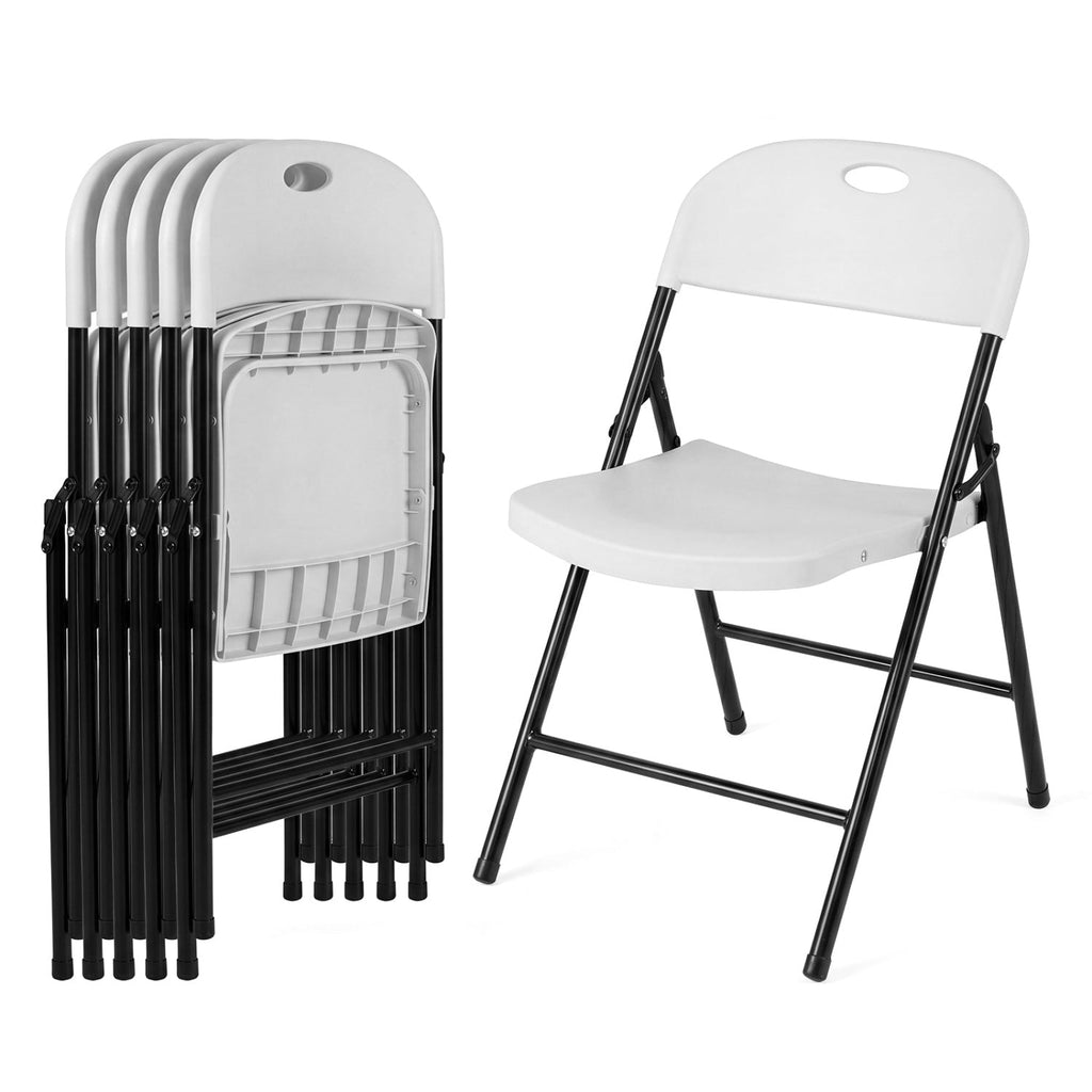 Foldable Plastic Dining Chairs Set of 6 with Ergonomic Backrest